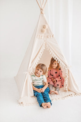 Čtvercový stan teepee pro děti se střapcem - Vivawood - Dřevěný nábytek a hračky
